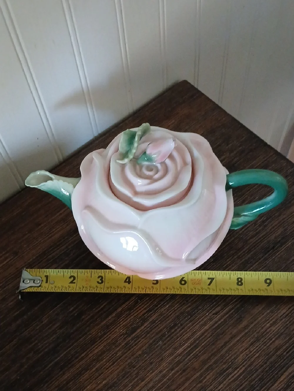 Pier 1 Imports Pink Rose Bud Shaped Flower Teapot Handpainted Flowers Ornate